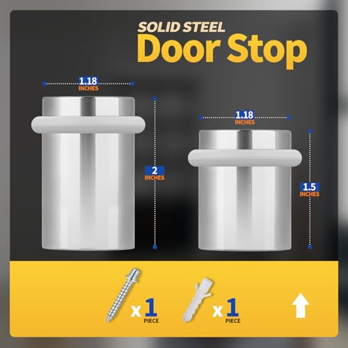 Floor Door Stopper Door Stop-Classy Solid Steel Modern Heavy Duty Door Stoppers -Floor Mount Anchor Screw-Wall Protector for Commercial Door(Stainless Steel White, 1.5 Inch) - color: Stainless steel White, size: 1.5 Inch