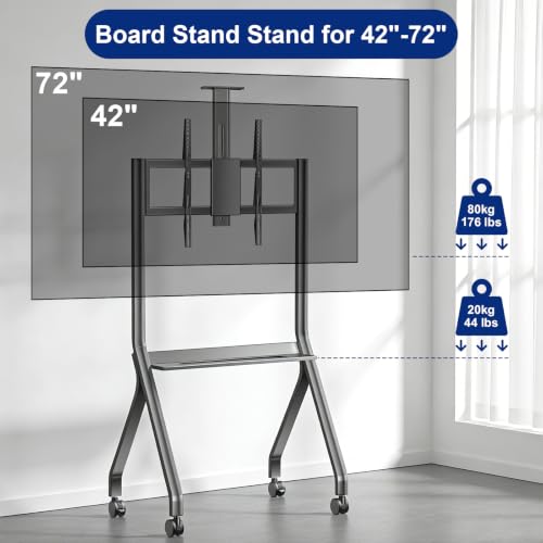 Smart Board Stand for 42-72" Interactive Whiteboards & TVs - Mobile Cart with 4 Lockable Wheels, Height Adjustable Design, 176lbs Capacity - Ideal for Classroom, E-Learning, Home Office - size: From 40, 49, 55, 65, 70 inches
