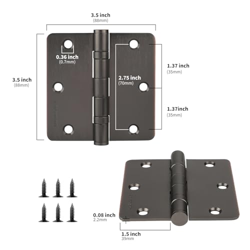 Goldenwarm 3Pack Oil Rubbded Bronze 3.5" Door Hinges with 1/4 Inch Radius - color: Oil Rubbed Bronze, size: 1/4" Radius Corner