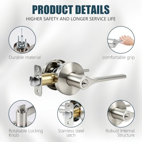 Keyed Alike Front Door Handle and Deadbolt Set, Exterior Door Lock Set with Deadbolt, Heavy Duty Round Door Knob and Deadbolt Lock for Front Doors, Satin Nickel, 1 Pack - size: 1pack-set