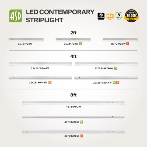 ASD 4ft LED Linear Strip Light Fixture, 3500K 4000K 5000K UL DLC - color: White, size: 4FT