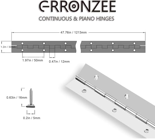 Piano Hinge 48 Inch Stainless Steel Continuous Hinge with Holes - size: 48 Inch