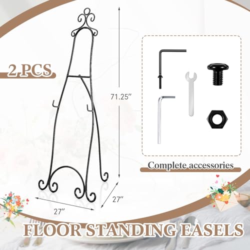 2 Pcs 71.25" H Extra Large Easel Stand for Sign, Adjustable Heavy Duty Metal Display Scroll Floor Standing with Chain Support for Wedding Mirror Welcome Signs Art Picture Paintings Poster