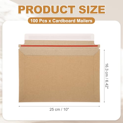 PATIKIL 100Pcs Cardboard Envelopes 10"x6.42" Rigid Mailers Self Seal - color: Brown, size: 10" x 6.42"