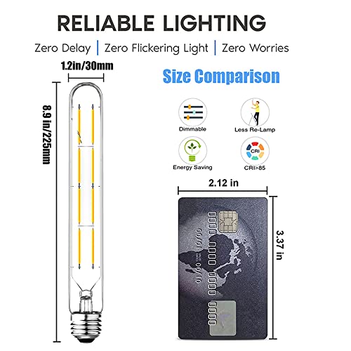 Dimmable T10 LED Edison Bulbs 8.9inch E26 Long Tubular Light Bulb 75 Watt - color: 8.9 Inch-4000k Neutral White-8w