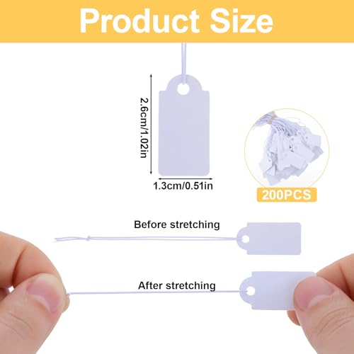 200 Piece Small Tags with Elastic String White Hang Price Tags 1.02×0.47inch Writable Gift Tag Blank Label Display Tag Marking Shipping Label for Clothes Jewelry Product Price Marking