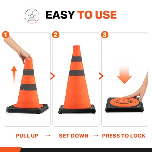 BATTIFE 18 inch Collapsible Traffic Safety Cones Orange Plastic Base 2 Pack - size: 18inch