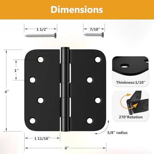 3 Pack Rounded Door Hinges 4 Inch, Black Exterior & Interior Door Hinge with 5/8'' Radius Corner, Removable Pin, Perfect for Heavy-Duty Front & Back Door, Antirust & No Squeaks - color: Matte Black-Rounded, size: 3 Pack