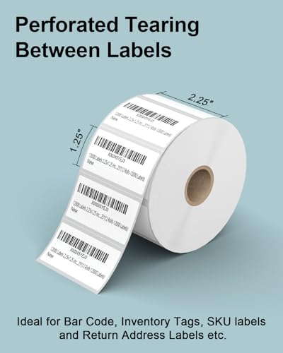 2.25" x 1.25" 3-Proof White Direct Thermal Labels for Zebra ZD410 ZD411 LP2824 ZD421 ZD420 GK420D, 12 Rolls 12000 Pcs 2-1/4x1-1/4 Barcode Return Address Labels Used with Rollo MUNBYN - color: 2.25"x1.25"-12000 Labels