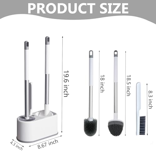 Basaza Toilet Bowl Brush and Holder White Toilet Brush and Holder Set Toilet Scrubber for Bathroom Hidden Toilet Cleaner Brushes Floor-Standing or Wall-Mounted - color: #Ab White 3 in 1 Toilet Brush and Holder Set
