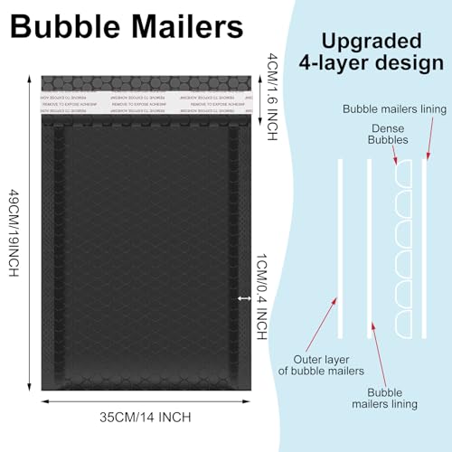Henoyso 30 Pcs Bubble Poly Mailers Padded Envelopes,Black,14 X 19 Inches - color: Black, size: 14 x 19 Inches