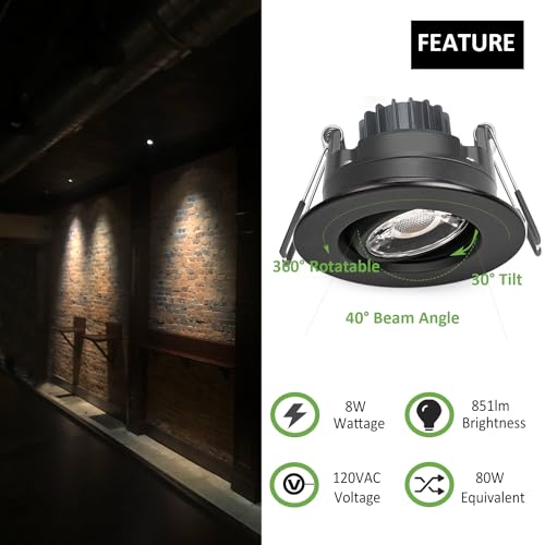 POPANU 3 Inch LED Recessed Lights 6 Pack,Adjustable Gimbal Downlight, Black - color: Black, size: 3 Inch