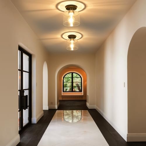 Semi Flush Mount Ceiling Light, Modern Kitchen Lighting Fixtures Ceiling, Rustic Ceiling Light Fixtures, Ceiling Lights with Glass Shade for Hallway Foyer Entryway Bedroom - color: 1 Pack Clear Glass, size: 1 Pack