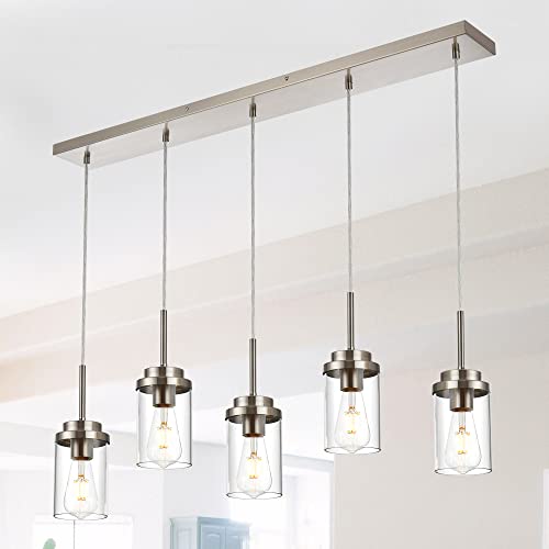 MELUCEE 5 Lights Kitchen Island Lighting Linear Chandeliers for Dining Room - color: Brushed Nickel, size: 5 Lights-1 Pack Linear