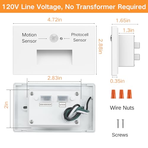 12 Pack 3CCT 120V Motion Sensor LED Step Lights, 5%-100% Dimmable