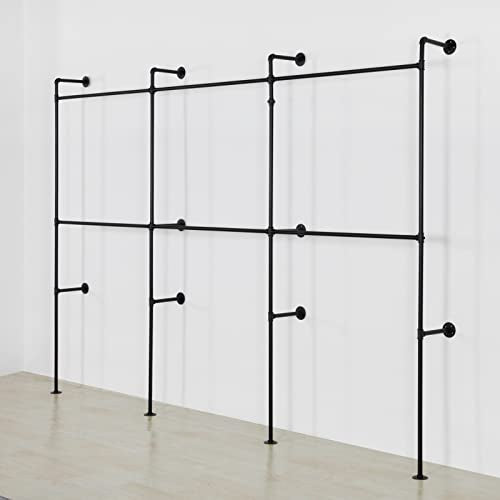 Modern Simple Industrial Pipe Clothing Rack, Display Stand Wall Mounted Clothes Garment Rack Heavy Duty Hanging Clothes Rods Bar for Closet Storage, 134in Black - color: III-Black