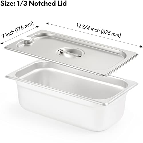 CURTA 6-Pack 1/3 Size Slotted Steam Table Pan Covers with Handle, NSF Certified 18/8 Stainless Steel Hotel Pan Lids for Catering, Buffet, Restaurant, Commercial Kitchen, Dishwasher Safe - color: 1/3 Size, size: Notched Lid