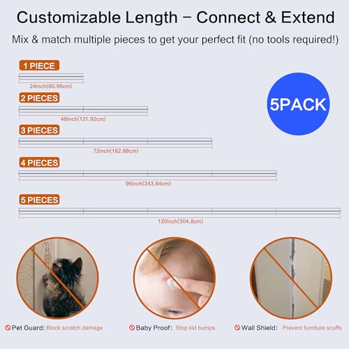 Clear Self-Adhesive Mini Wall Corner Protectors, Cute Corner Guards & Edge Protector for Wall Door Frame Cabinet Baseboard & Door, Table, Stair, Easy to Cut (5/8" Thick, 23.62" Length - 5Pack) - size: 0.67inx24in