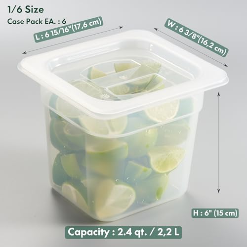 CURTA 6-Pack 1/6 Size 6" Deep Food Pan with Handled Lid – NSF Listed Commercial-Grade Translucent Polypropylene, Stackable Freezer-Safe Storage for Restaurants, Catering & Buffets - color: 1/6 Size, size: 6" Deep Pan (Handled Lid)