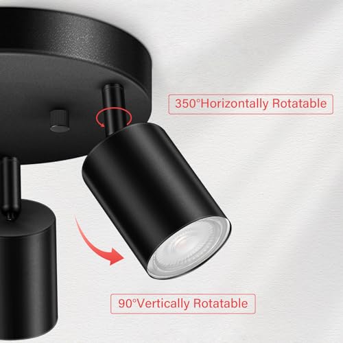 AUQUEE LED 3 Light Track Lighting Kit, LED Track Lighting Fixtures, Black Round Ceiling Spot Lighting, Flexibly Rotatable Light Head for Kitchen, Living Room, Bedroom, GU10 Bulb Not Included - color: 3 Light-Black