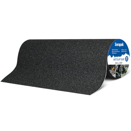 Extra Wide 16in x 20ft Black Anti Slip Tape, 80 Grit Waterproof Non Skid Grip Tape Roll for Ramps, Decks, Boat Decks, Warehouse Floors, Garages, Indoor & Outdoor Use - size: 16'' x 20 FT