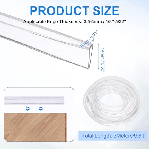 uxcell Clear Edge Trim 9.8Ft Silicone U Channel Edges Guards Fit 1/8"-5/32" - size: 9.8Ft x 5/16" x 9/16", Fits 1/8"-5/32"