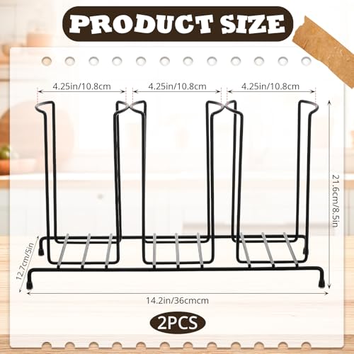 Maxdot 2 Pcs 3 Section Coffee Cup Organizers 14.2 x 8.5 x 5 Inch Wire Rack Coffee Cup and Lid Holder Black Iron Lid Dispenser Countertops Station Organizer for Kitchen Storage Essentials - size: 14.2 x 8.5 x 5 Inch