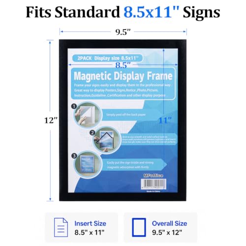 Window Sign Holder - Plastic Picture Frames 8.5x11'' - Double Sided and Adhesive for Wall/Door/Refrigerator/Cupboard Display Frame,Black,Pack of 2 - color: Black, size: 2Pack