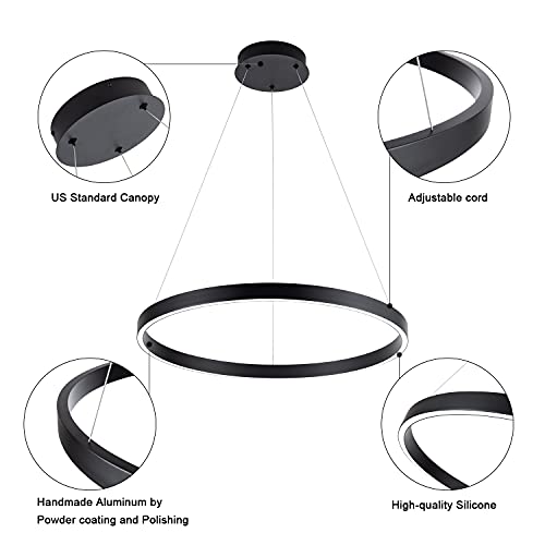 MADEM Modern Black LED Pendant 1-Ring Circular Contemporary Chandelier - color: Black, size: 1 Ring