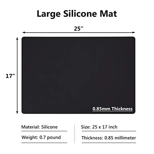 Gartful Silicone Mats for Kitchen Counter, Large Silicone Countertop Protector 25" by 17", Nonskid Heat Resistant Desk Saver Pad, Multipurpose Mat, Placemat, Black - color: Black, size: L-25" x 17" x 0.03"