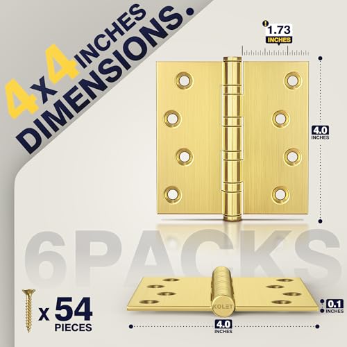 KOLET Ball Bearing Door Hinges, 4 x 4 Inches, Satin Gold, 6 Pack - color: Gold, size: 6 Pack