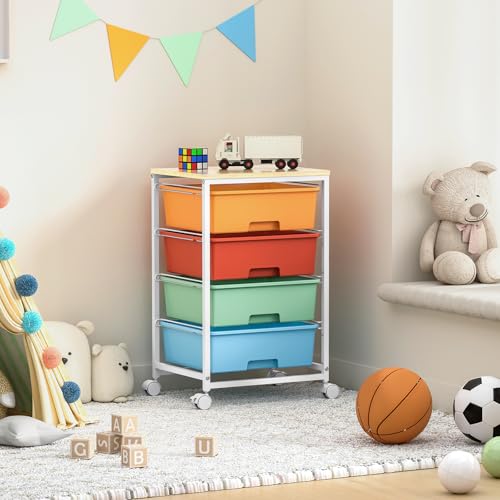 SYKIARIOL Rolling Cart with Drawers, 4-Drawer Utility Cart, Macaron - color: Macaron