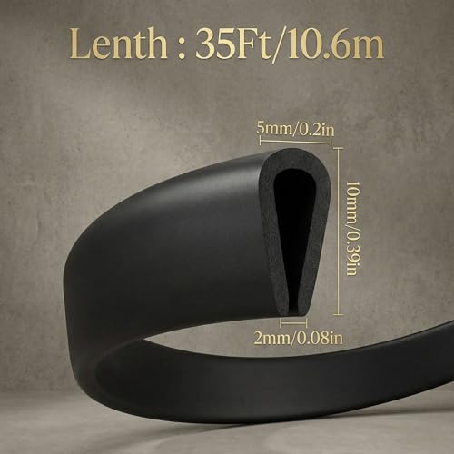 Rubber U Channel Edge Trim, Door Seal Strip - color: Black, size: 34.8 Feet,1/16 Inch