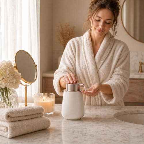 BosilunLife Ceramic Soap Dispenser - Dish Soap Dispenser for Bathroom 12Oz - color: Apricot