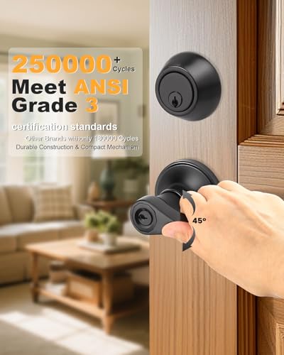 Gobrico 4 Pack Entry Door Handle and Single Cylinder Deadbolt Combo Locksets in Black,Wave Style Lever Style,for Exterior/Front Doors - color: Matte Black, size: 4 Pack