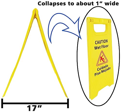 3 Pack CAUTION Wet Floor Signs - Bilingual (Cuidado Piso Mojado), 2 Feet Tall, Double Sided, High Visibility Yellow Color, Fold-Out Standing Signs, Portable with Carrying Handle - SciencePurchase