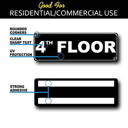 Floor Sign for Door, Acrylic Plastic, Black and White, Rounded Corners, Durable, Long Lasting with Double Sided Tape in the Back - 3" x 9" (4th Floor) - style: 4th Floor