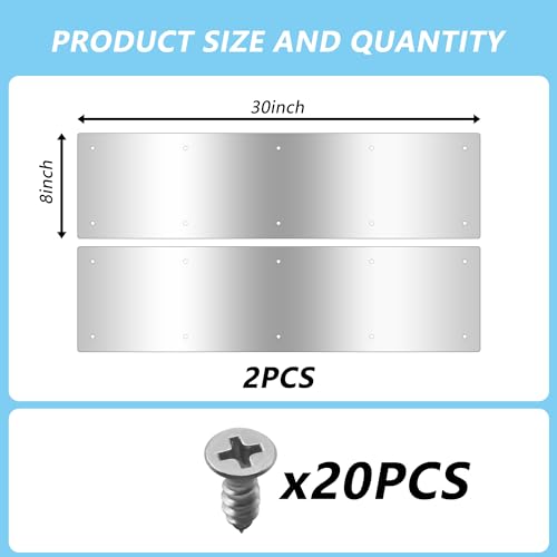 2pcs 30×8Inch Aluminum Door Kick Plates for Exterior Doors – Decorative Protection to Prevent Damage from Kicking – Stylish and Durable Door Kick Plate(Silver) - color: 30"x8"-2pack-Silver