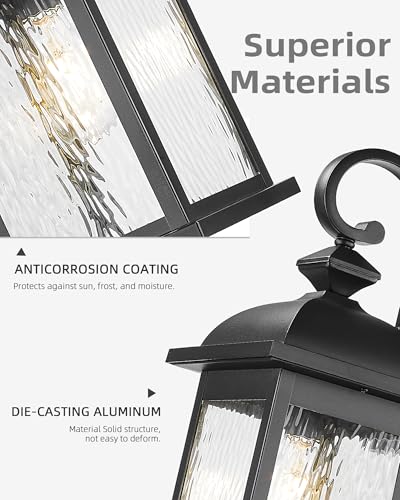 FEMILA 21" Outdoor Wall Light Fixture, Rust-Proof Outdoor Wall Light, Ideal for Porch, Patio, Entryway, Garage, with Water Ripple Glass, UL Listed, 4FD54B2 BK-WP - color: Matte Black, Water Ripple Glass, size: 21", Single Unit