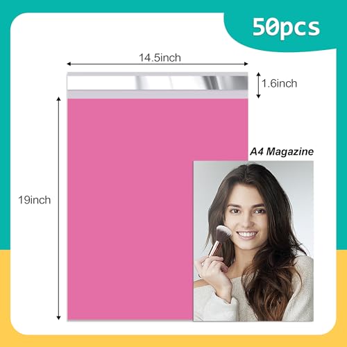 Poly Mailers 14.5x19 Inch, 50 Pack, Pink Shipping Bags, 2.4 Mil - color: Pink, size: 14.5x19 Inch 50 Pcs