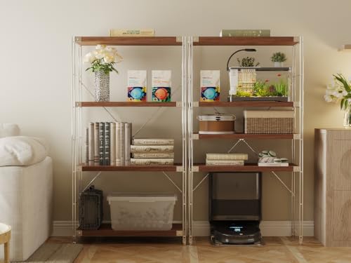 4-Tier Industrial Bookshelf, Wood and Metal Shelf Unit, Storage Bookcase - color: Walnut, size: 4T27.56IN