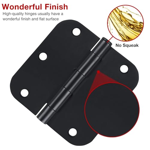 12 Pack Matte Black Door Hinges 3.5 Inch Rounded 5/8" Radius Corners - color: Matte Black, size: 12 Pack