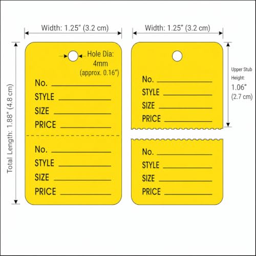 1000 Count Yellow Manila Tags, 1.25" x 1.88", 2-Part Perforated - color: Yellow