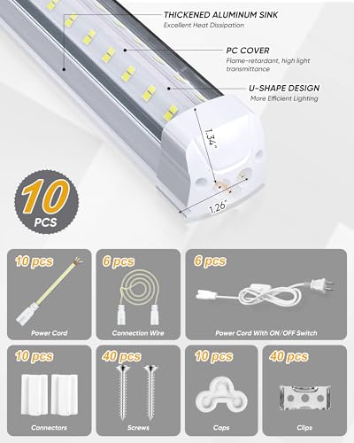 8FT 10 Pack LED Shop Lights, 120W 19200LM 6000K Garage Lighting - size: 19200LM-10Pack