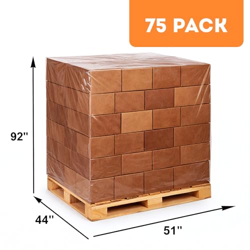 APQ Pack of 75 Plastic Pallet Covers 51 x 44 x 92. Clear Reusable Low Density Polyethylene Pallet Bag Covers 51x44x92. Thickness 2 mil. Ideal for Industrial Needs, Warehousing, Transportation. - size: 51" x 44" x 92" / 2 mil / 75 Pack