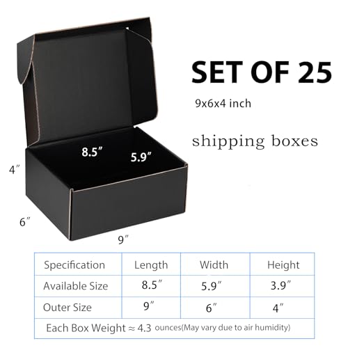 9x6x4 Black Shipping Boxes for Small Business, Packing, 25 Pack - color: Black, size: 9x6x4 inch