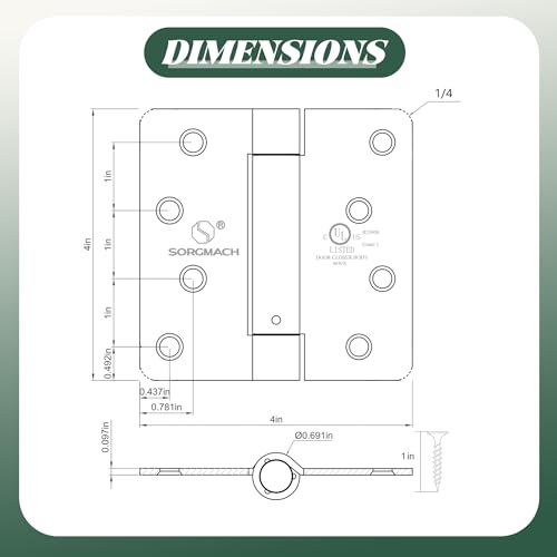 3 Pieces Self Closing Door Hinge 4 inch Oil Rubbed Bronze Auto Close Hinges Adjustable 4 x 4 Inch Spring Hinges Door Closer Hinge 1/4" Radius Corner Commercial Auto Self-Closing Hinge - color: Oil Rubbed Bronze