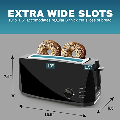 Elite Gourmet 4-Slice Long Slot Toaster, Extra-Wide Slots, 6 Toast Settings - color: Black