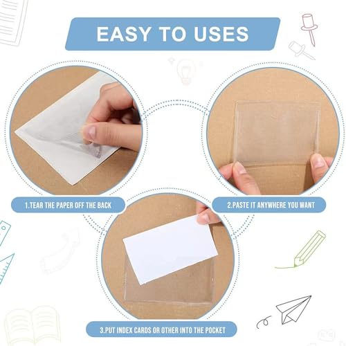 50Pcs Adhesive Label Holder Shelf Tag, BetterJonny 2.4 x 3.9in Self-Adhesive Clear Label with Top Open Plastic Drawers File Cabinet Storage Bins Label Holder for Office, Kitchen and Other Small Items