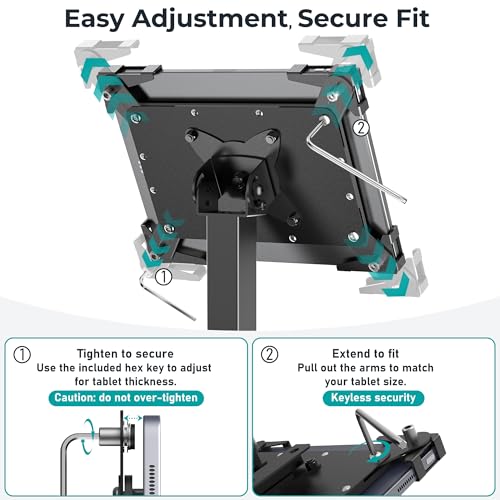 Anti-Theft iPad Kiosk Stand, Adjustable Tablet Floor Stand for POS Checkout - color: Black
